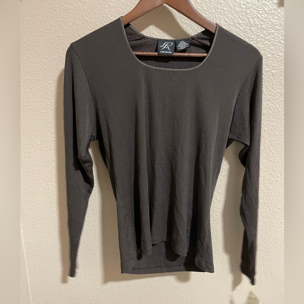 Lynn Ritchie Elegant Chocolate brown silk Long Sleeve Top NWT